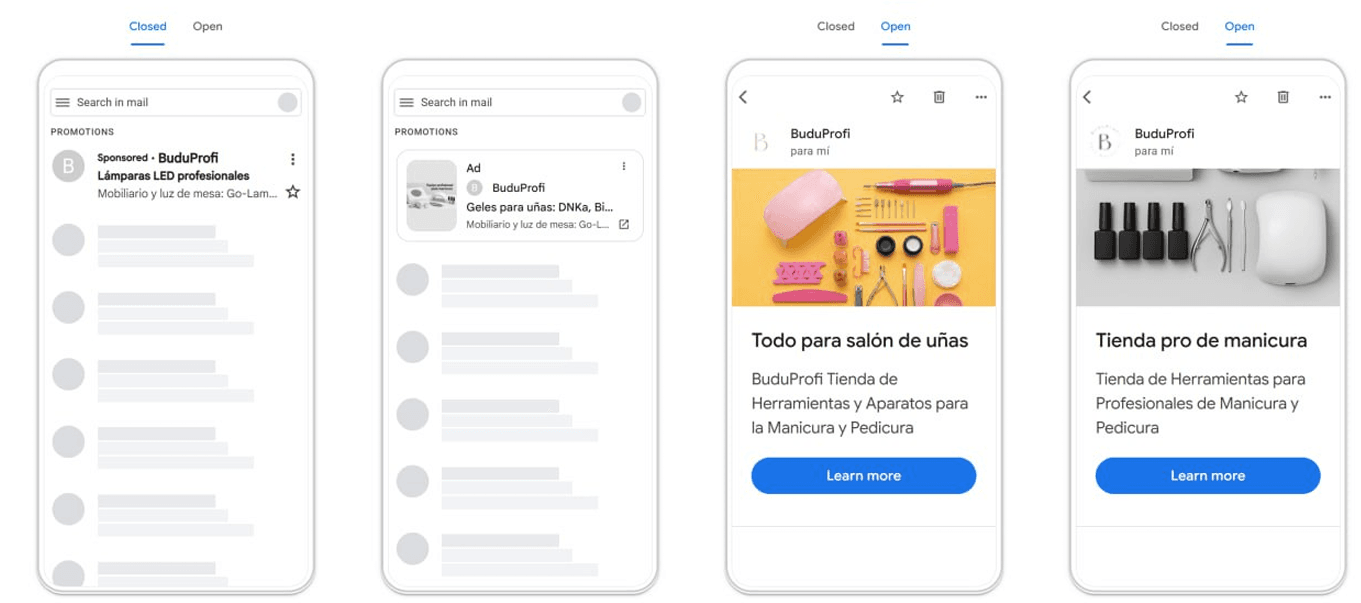 Gmail ads for Buduprofi: Todo para salón de uñas, professional tool imagery