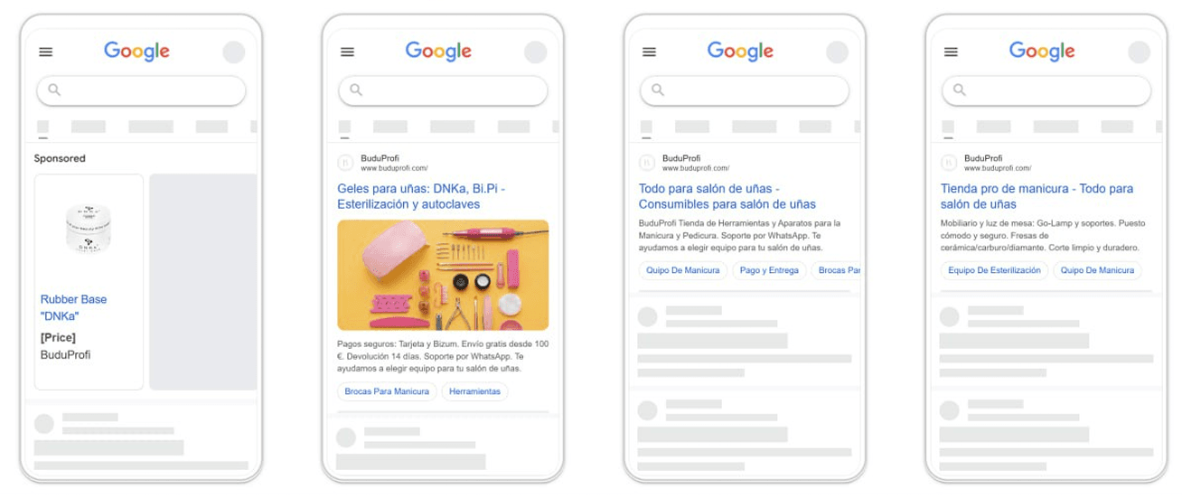Google Search ads for Buduprofi: professional salon equipment headlines